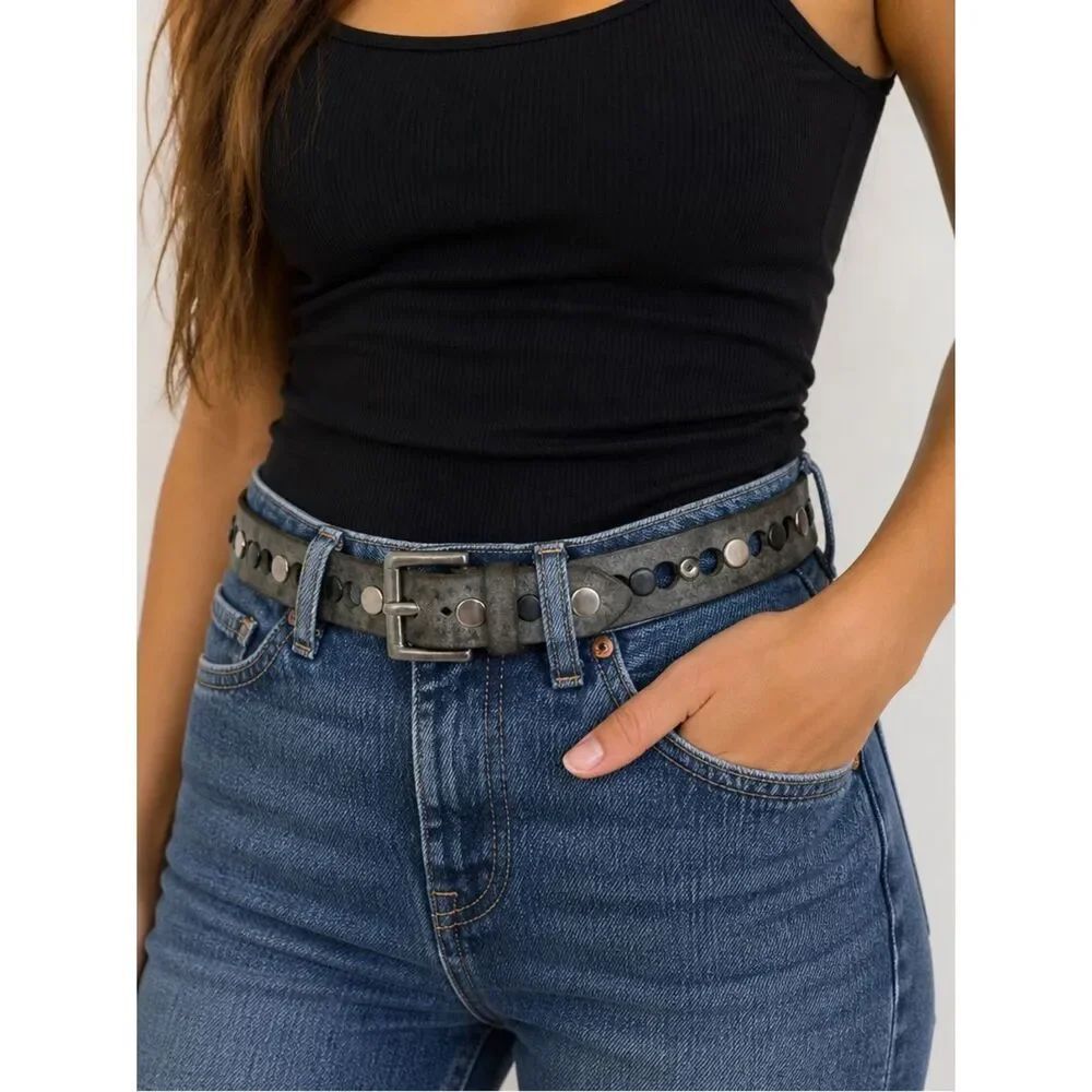 Brave Leatherβ1992 Gray Studded Cutout Belt Size 32 Made in Canada